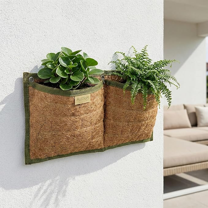 Wall Hanging Planter, 2 Pocket, Hanging herb Planter, wall Mounted Plant Holder, Vertical herb Garden, Plant Hanger Indoor, Boho Kitchen Decor, Porch and Balcony Decor, Fence planters