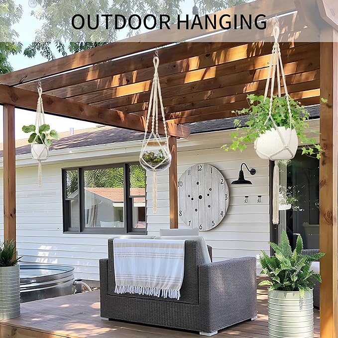 Macrame Plant Hanger - Fits 4 to 12 inches Pots for Indoor Outdoor, 44 Inch, 2 Pack, Ivory (POTS NOT Included)