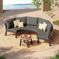 Outdoor Patio Furniture Set, 4 Piece Half-Moon Aluminum Patio Conversation Sets Curved Sofa with PE Rope, All-Weather Outdoor Sectional Sofas with Modular Coffee Table & Cushions, Graphite