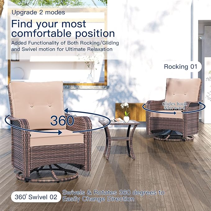 Kullavik 10 Pieces Outdoor Patio Furniture Set,PE Wicker Rattan Sectional Sofa Patio Conversation Sets with 43" 55000BTU Gas Propane Fire Pit Table,Swivel Rocking Chairs Set,Sand