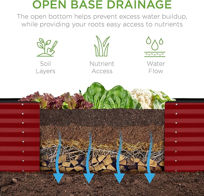 Best Choice Products 8x2x2ft Raised Outdoor Metal Garden Bed, Deep Root Box Planter for Vegetables, Flowers, Herbs, 240 Gallon Capacity, 100% Non Toxic Materials - Royal Red