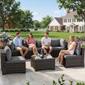 LEVELEVE 7 Pieces Outdoor Patio Furniture Sets,Rattan Conversation Sectional Set,Manual Weaving Wicker Patio Sofa with Tea Table