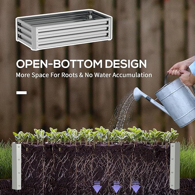 Outsunny Galvanized Raised Garden Bed, 4' x 2' x 1' Metal Planter Box, for Growing Vegetables, Flowers, Herbs, Succulents, Silver