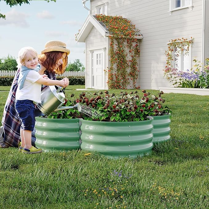 2-Pack Galvanized Raised Garden Bed, 4x4x1ft Outdoor Planter Box with Open Base for Herbs, Veggies & Flowers. Rust-Resistant Raised Garden Beds , Ground-Connected Design for Deep Root Growth, Green