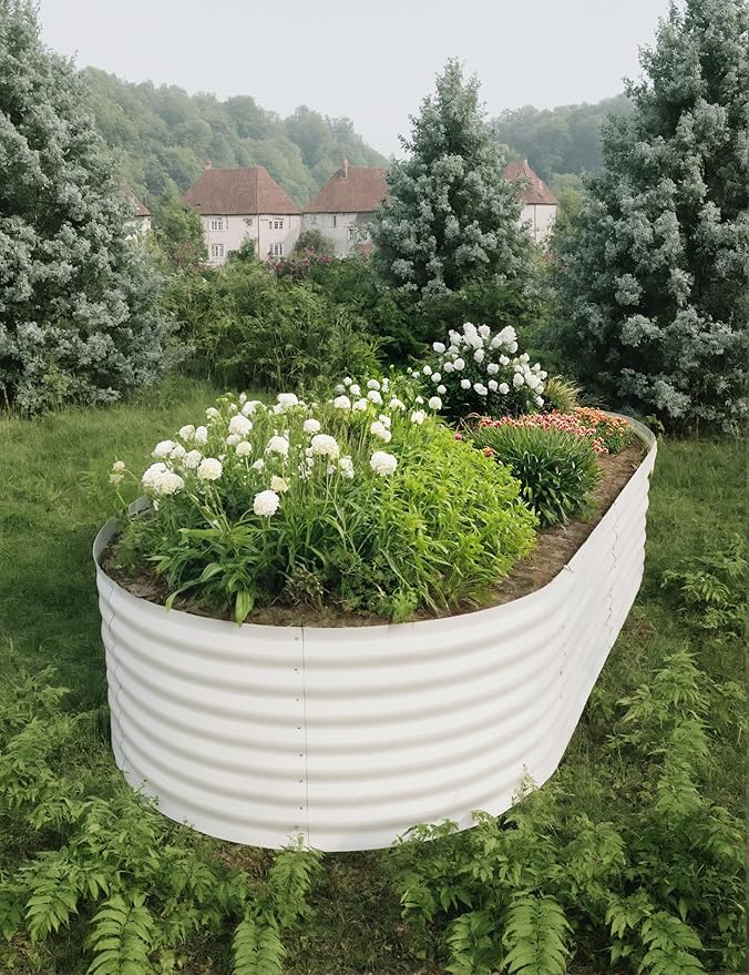 GarveeLife 8x4x2 ft Galvanized Raised Garden Bed - 24“ Tall Metal Planter Box for Vegetables, Flowers, Herbs, Rust-Resistant Outdoor Garden Box, Easy Assembly Raised Beds for Gardening, Beige