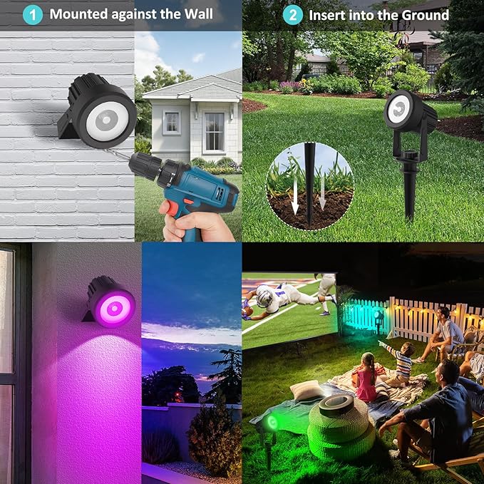 T-SUNUS RGB Solar Landscape Spotlights Christmas, Color Changing Spot Lights Outdoor IP65 Waterproof 9.8ft Cable, Separated Panel Light for Flag Tree Yard Garden Driveway Walkway Pond Halloween 2 Pack