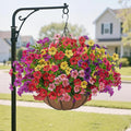 Artificial Faux Hanging Plants Flowers Basket for Outdoors Spring Summer Decoration,Hanging Planters with Fake Silk Flowers UV Resistant Realistic for Outside Porch Patio Balcony Garden （6 Multicolor）