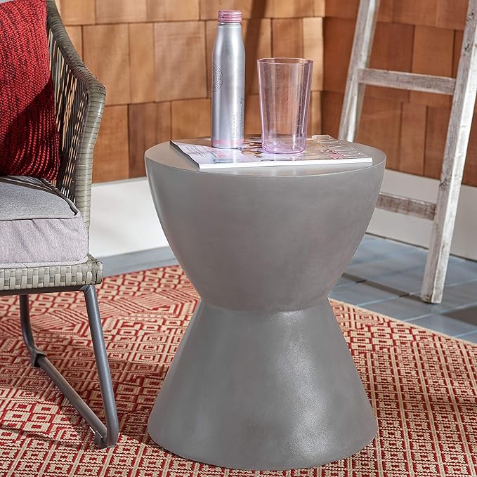 Safavieh Outdoor Collection Athena Modern Concrete Dark Grey Round 17.7-inch Accent Table