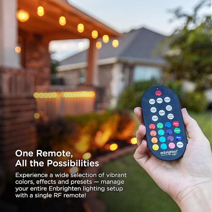 Enbrighten Vintage Outdoor String Lights, 24ft, 12 RGB Acrylic Bulbs, Weatherproof, RF Remote Control, Perfect for Holidays, Gameday, Parties, and More, 37791