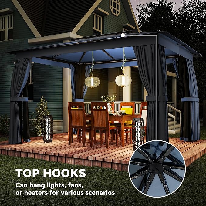 Outsunny 10' x 12' Outdoor Patio Gazebo, Heavy Duty Gazebo Canopy Shelter with Double Roof, Curtains, Netting, Steel Frame, UPF30+ Protection, Ceiling Hooks for Lawn, Backyard, Deck, Blue