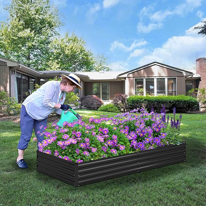 6x1.5x1ft(2 Pack) Galvanized Raised Garden Bed,Outdoor Planter Box Metal Patio Kit Planting Bed for Vegetables Flowers Herb,Black