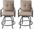 Kozyard Isabella Outdoor Swivel Bar Chairs, Counter Height Patio Bar Stools Set of 2 with Cushioned Seats, All-Weather Metal Bistro Chairs for Backyard Dining Beige