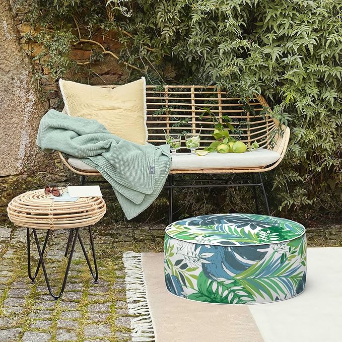 LVTXIII Outdoor/Indoor Round Inflatable Ottoman, All Weather Patio Footstool, Portable Footrest Seat for Patio Garden, Camping or Home, 21"x21"x9", Islamorada Blue Green