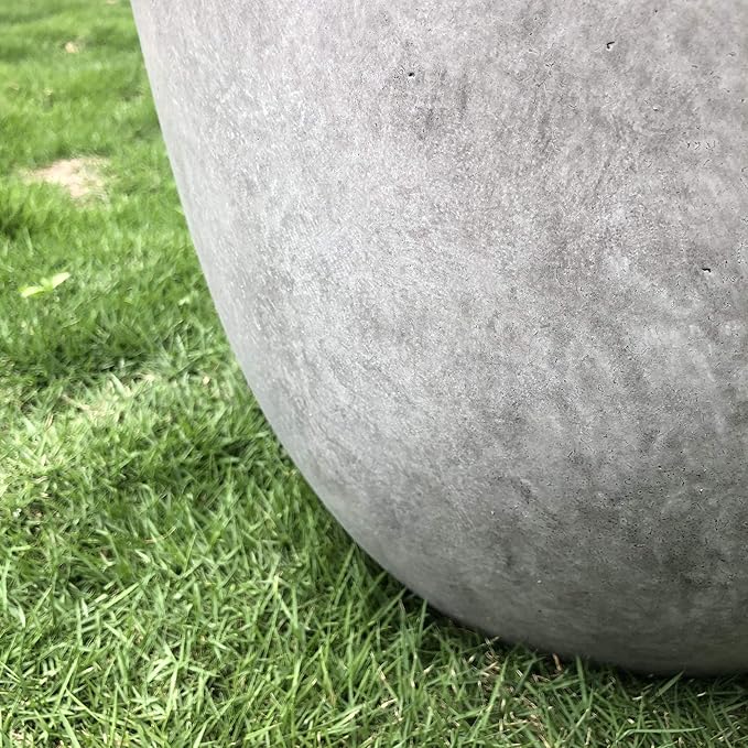 Kante 14 Inch Dia Round Concrete Planter, Indoor Outdoor Large Plant Pot with Drainage Hole and Rubber Plug for Home Patio Garden, Natural Concrete