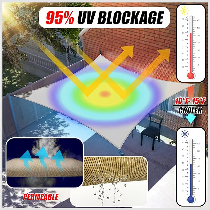 ColourTree TAPR1616 Custom Size 11' x 22' White Sun Shade Sail Canopy UV Block UPF50 Rectangle - Commercial Standard Heavy Duty - 190 GSM - 3 Years Warranty