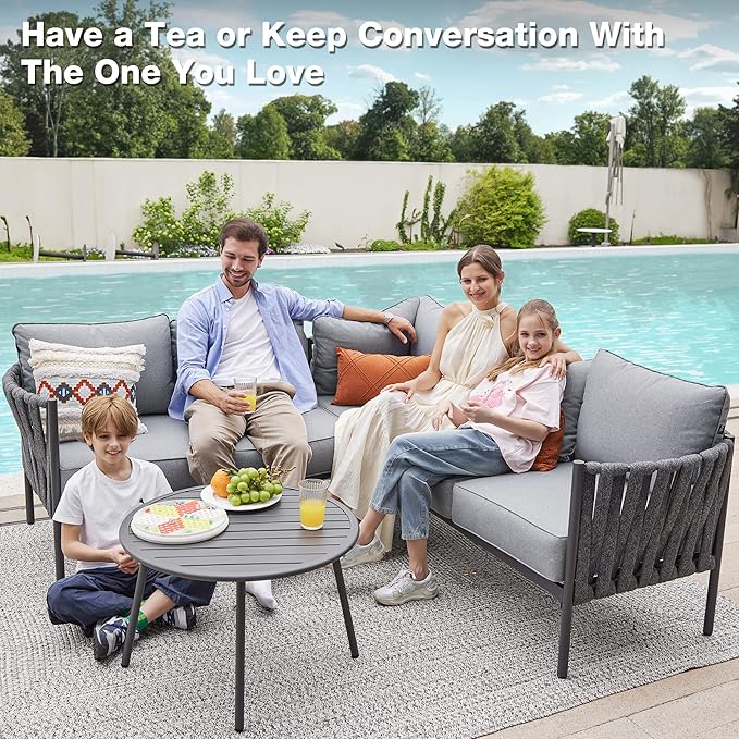 Outdoor Patio Furniture, 6 Pieces Outdoor Sectional L-Shaped Sofa Patio Conversation Sets, Patio Furniture Set with Thick Cushions and Coffee Table for Garden, Poolside, Backyard, Grey