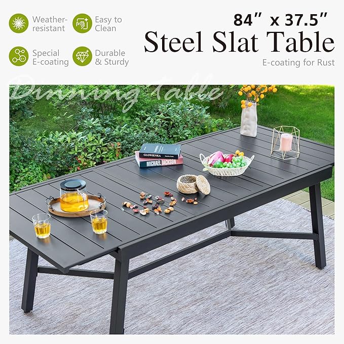 Sophia & William 9-Piece Patio Dining Set – 8 Swivel Chairs with Breathable Textiline Fabric & 84" Extendable Metal Table for Outdoor, Garden, Backyard