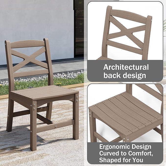 Outdoor Dining Set, HDPE 9-Piece Patio Table and Chairs Set, All-Weather Outdoor Dining Table Set for 8 with Umbrella Hole, Durable Patio Furniture Set with Chairs,White Brown