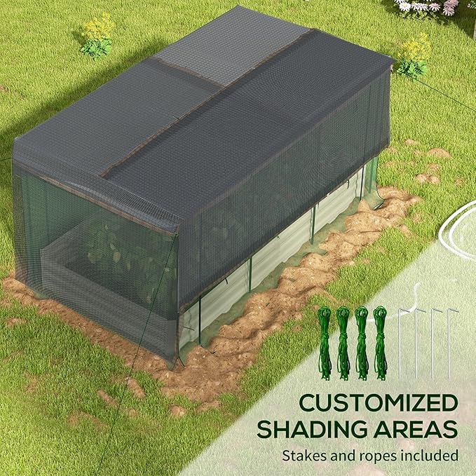 Outsunny 7.3 x 3.4 x 1 ft Galvanized Raised Garden Bed with Crop Cage Plant Protection Net and Shade Cloth Roof, Metal Planter Box with Cover for Vegetables, Flowers, Herbs, Beige