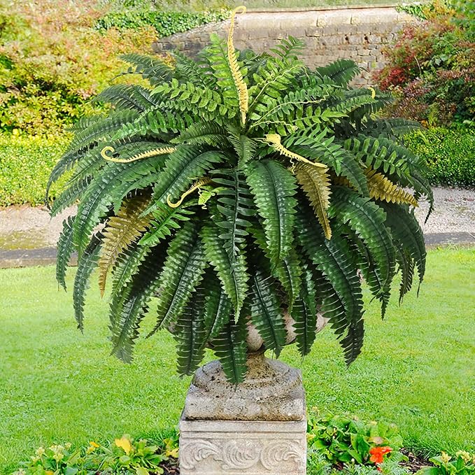 MARTINE MALL 2Pcs 48'' Fake Ferns Artificial Ferns for Outdoors Look Real, 88 Branches Large Faux Boston Fern for Outdoor Planter Realistic UV Resistant Hanging Artificial Fake Plants for Porch Patio