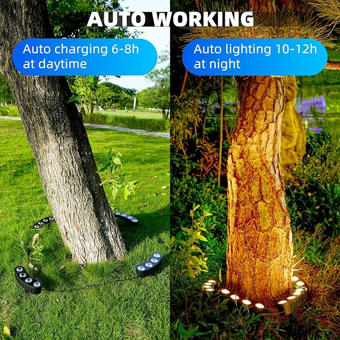 Solar Palm Tree Lights Outdoor, 2000MAH Ring LED Landscape Uplights for Tree, IP65 Waterproof, 2-In-1 (Sticked&Tied), Upgraded COB Flood Spotlights for Pathway, Garden, Yard, Decor（Warm-White）