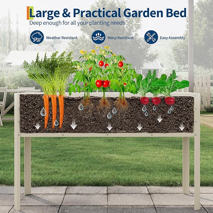 Galvanized Raised Garden Bed with Legs&Water Storage - 50×32×17 in Metal Planter Box, Outdoor Raised Garden Beds Gardening, Durable Planter Raised Beds, Sturdy Planters for Outdoor Plants (Beige)