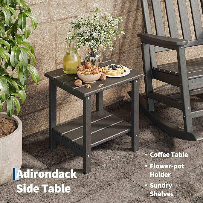 HDPE Rocking Chair Outdoor Set of 4 with 2 Side Table - Poly High Back Porch Rocker Chairs for Adults - All Weather Resistant Furniture for Patio Front Porch - Black