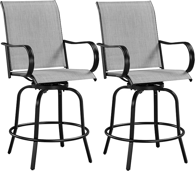 Yaheetech Patio Swivel Barstools Outdoor Chairs Set of 2, High Bistro Stools Outdoor Furniture, All-Weather Patio Stools for Outside, Beach, Lawn, Poolside and Garden, Black/Light Gray
