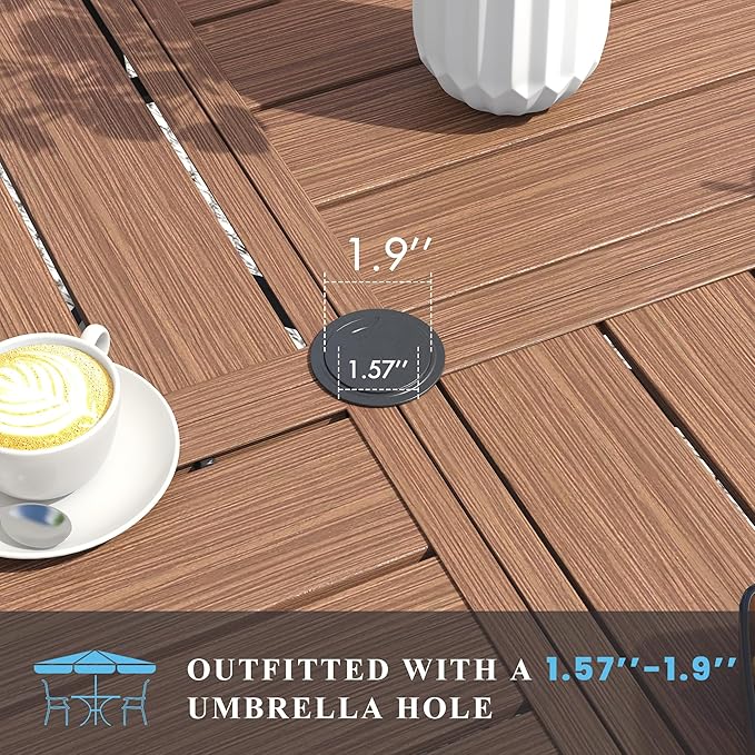 VICLLAX Patio Table and Chair Set of 6, All Weather Metal Round Outdoor Dining Furniture Set-50 Round Outdoor Table and Chairs, Walnut Wood Grain Tabletop