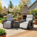 Restland Outdoor Recliner with Independent Adjustable Back & Footrest Wicker Patio Reclining Chair with Flip Table Comfortable Lounge Chair & Thick Cushion for Deck, Porch (3 Piece, Grey)