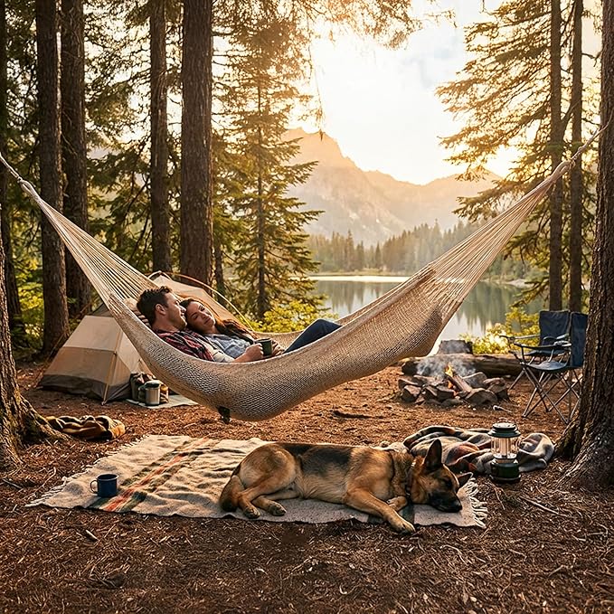 Sunnydaze Handwoven XXL Thick Cord Mayan Double Hammock for Outside - 625-Pound Capacity Heavy-Duty Outdoor Hammock - Natural