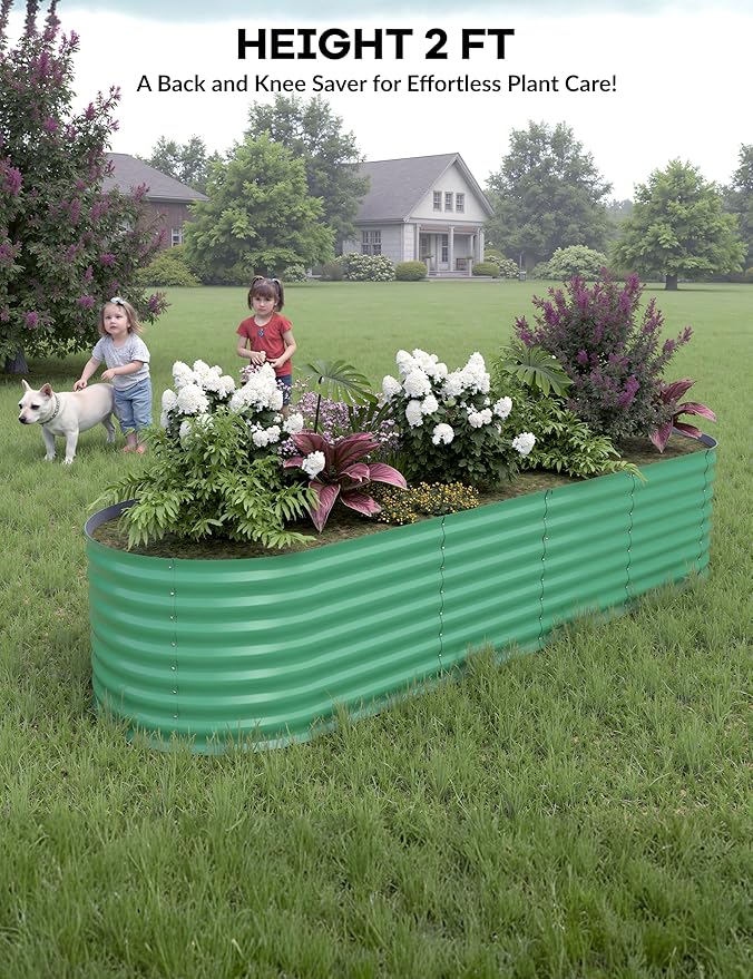 2 Pcs Raised Garden Beds Outdoor 8x2x2 ft - Galvanized Steel Planter Box for Vegetables, Flowers, Rust-Resistant Garden Box, Easy Assembly Raised Beds, Durable Planters for Outdoor Plants, Green