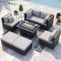 NICESOUL 6 Seats Modern Outdoor Furniture Set with Firepits Natural Gas/Propane, Extra Large Wicker Patio Sofa Sectionals for Outside, 29.3'' High Backrest Modular Deep Seated Conversations, Gray
