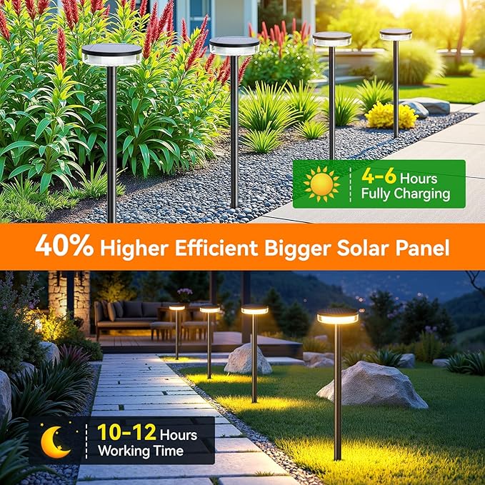 LETMY Solar Pathway Lights Outdoor, 2 Pack 2X Brighter Solar Lights Outdoor Waterproof, Taller Pathway Light with Larger Panel, Auto On/Off Up to 12Hrs Driveway Light for Yard Outside Patio Path Lawn