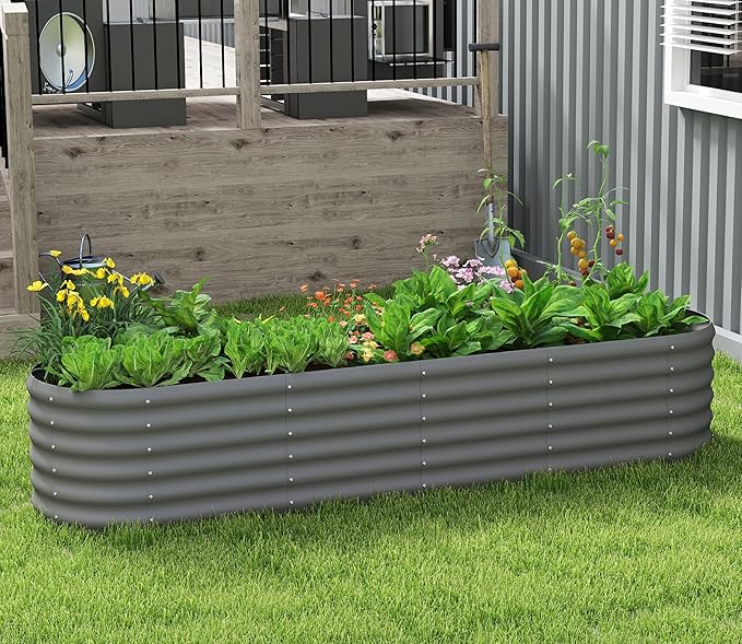 Galvanized Raised Garden Bed, Outdoor Planter Bed, Metal Planter Box for Gardening and Planting,8x2x1.5ft, Dark Grey