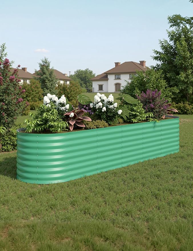 GarveeLife 8x2x2 ft Galvanized Raised Garden Bed - 24“ Tall Metal Planter Box for Vegetables, Flowers, Herbs, Rust-Resistant Outdoor Garden Box, Easy Assembly Raised Beds for Gardening, Green