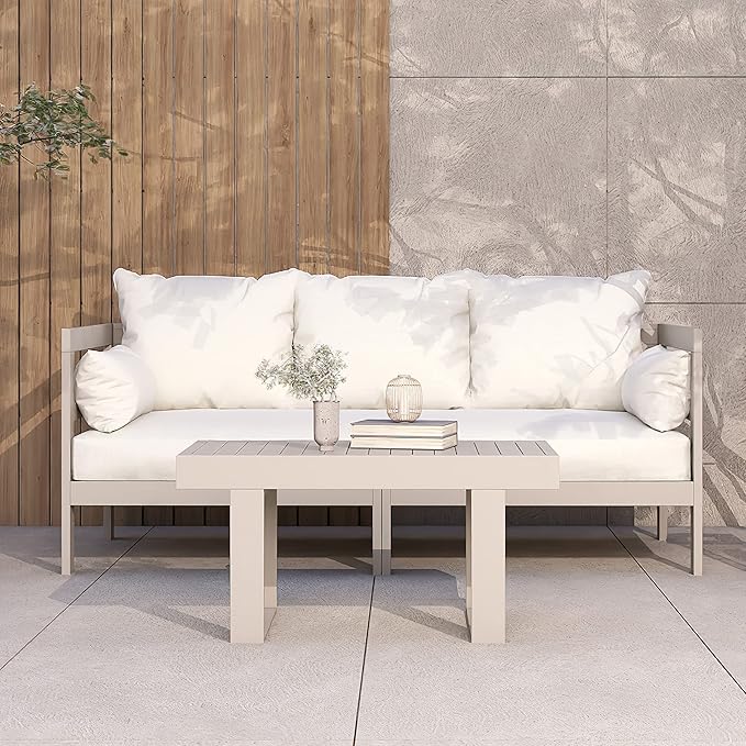 Milliard Outdoor Sofa Patio Furniture Set, Modern Wood Couch with Cushions and Coffee Table, 74 Inch (Grey)