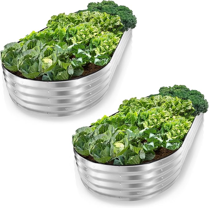 Plant & Plot Galvanized Raised Garden Beds Outdoor // 8×4×1 ft (2-Pack) Planter Raised Beds for Gardening, Vegetables, Flowers // Large Metal Garden Box // Patented Tool-Free Design (Silver)