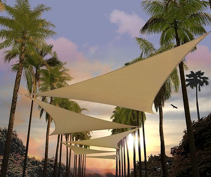 Amgo Custom Size 16x16 Sand Beige Triangle Sun Shade Sail Order to Make Canopy Awning UPF50+ AGSLT, 95% RV Blockage, Water & Air Permeable, 200GSM Commercial Standard (We Customize)