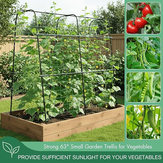 Cucumber Trellis Arch 5.3FT Black PP Coated Stainless Steel Garden Arch Trellis for Climbing Plants Outdoor, Garden Vegetable Trellis for Climbing Plants with Netting