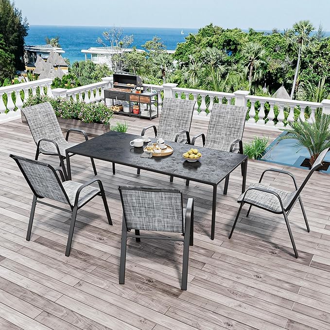 Patio Chairs Set of 6, Stackable Outdoor Dining Chairs for All Weather Textilene Fabric & Metal Frame, Outdoor Chairs Set for Backyard Deck Garden