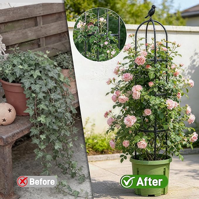 2 Pack Trellis for Climbing Planting Outdoor, 6ft Plant Trellis-Rustproof Metal Pipe with Heavy Duty Plastic Coated, Potted Plant Support for Clematis Vine Jasmine Support