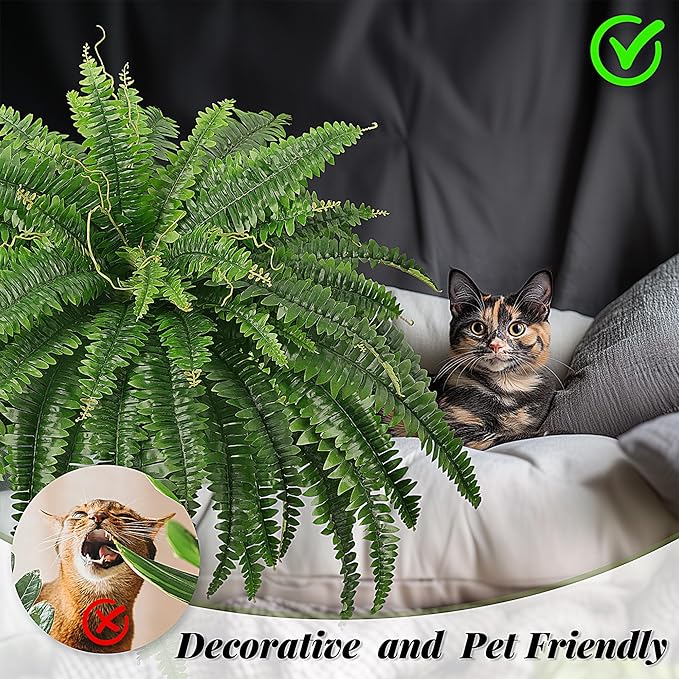 45" Fake Ferns, Realistic Large Artificial Bush Plants, 2 Artificial Boston Ferns with 59 Fronds for Outdoors Planter Indoor Home Garden Porch Decor