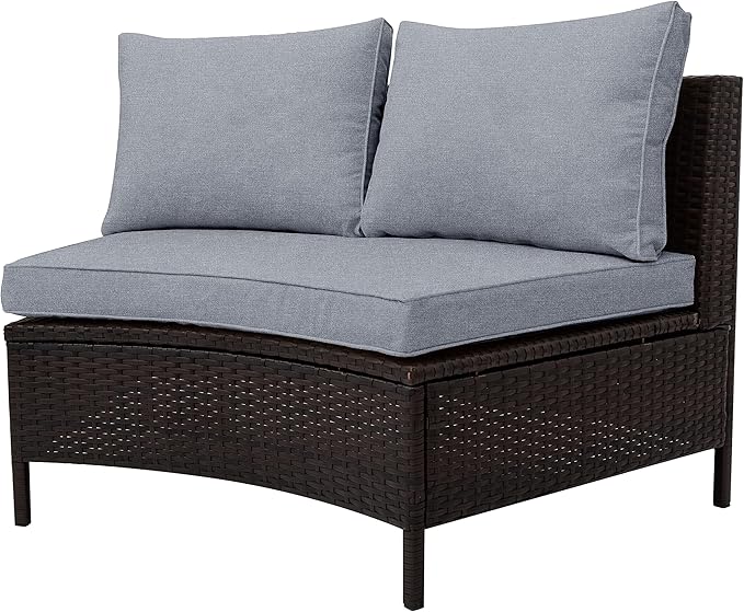 Merax 5-Piece Outdoor Sectional Sofa Set, All-Weather PE Wicker Patio Furniture with Tempered Glass Table, Half-Moon Conversation Set for Garden, Deck, Backyard Living Area,Grey