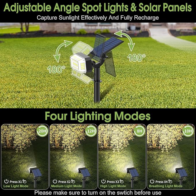 Solar Spot Lights Outdoor, 102 LED Solar Garden Yard Spotlight Waterproof Landscape Flood Powered Lights with Adjustable Light & Panel, 4 Lighting Modes for Walkway Driveway, 4 Pack(Cool White)