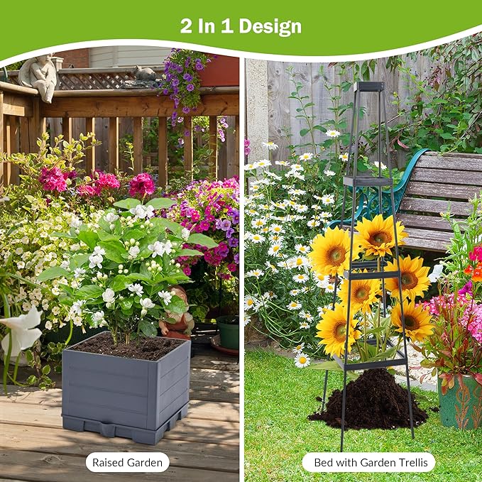 GENMOUS Raised Garden Bed with Tomato Planter Box Trellis, 56'' Tomato Cages for Garden, Tomato Planter Cage for Patio for Climbing Plants Vegetable Vine Flowers Outdoor & Indoor, 2 Pack
