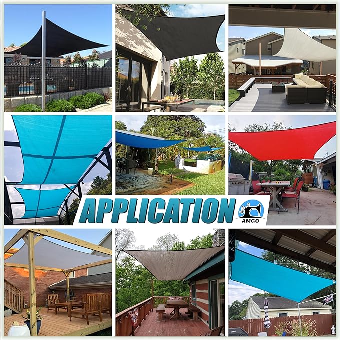 Amgo 16' x 20' Beige Rectangle Sun Shade Sail Canopy Awning UPF50+ AGTAPR1620, 95% UV Blockage, Water & Air Permeable, Commercial and Residential, 3 Years Warranty (We Make Custom Size)