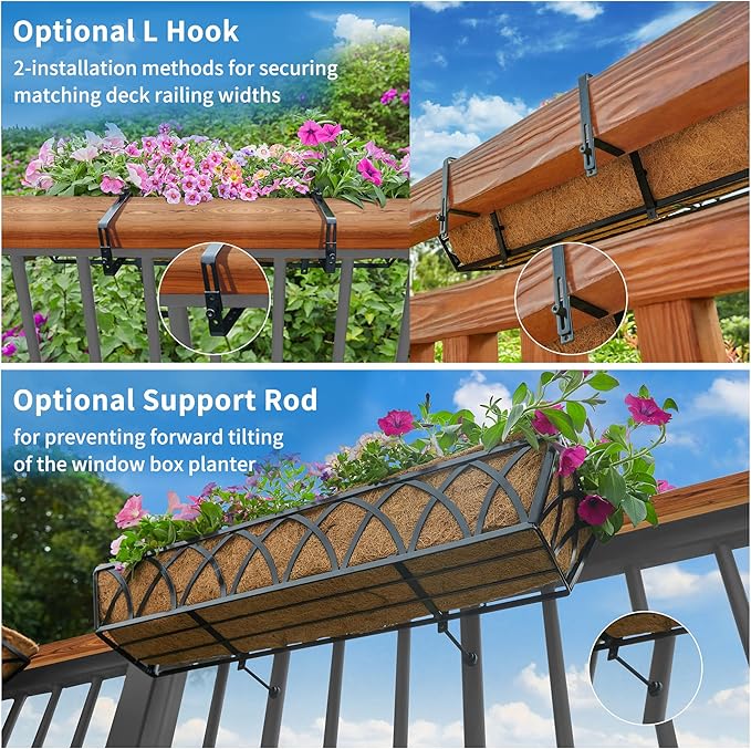 24in 4pcs Planter Box with Coco Liner, Rust-Resistant Metal Frame, Drainage Hole, Indoor/Outdoor Use, Black Finish