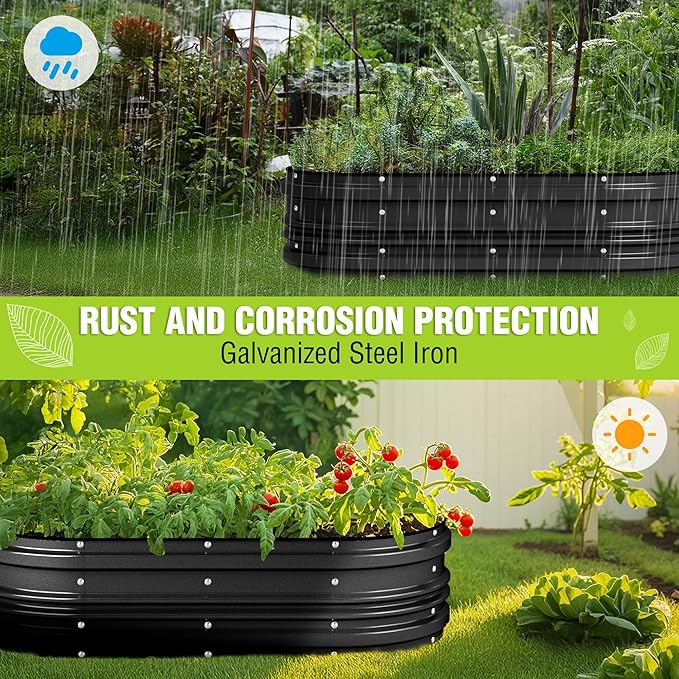WORKPRO 2PK 4x2x1ft Outdoor Galvanized Raised Garden Bed Kit, Rust & Corrosion Protection, Easy Assembly, Safe Edge, Ideal for Vegetables & Flowers, Black