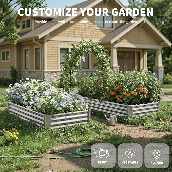 Galvanized Raised Garden Bed,Outdoor Planter Box Metal Patio Kit Planting Bed for Vegetables Flowers Herb (Galvanized, 6x3x1ft-2p)